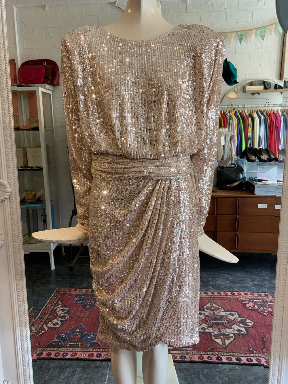 Eliza J Gold Sequin Ruched Waist Dress